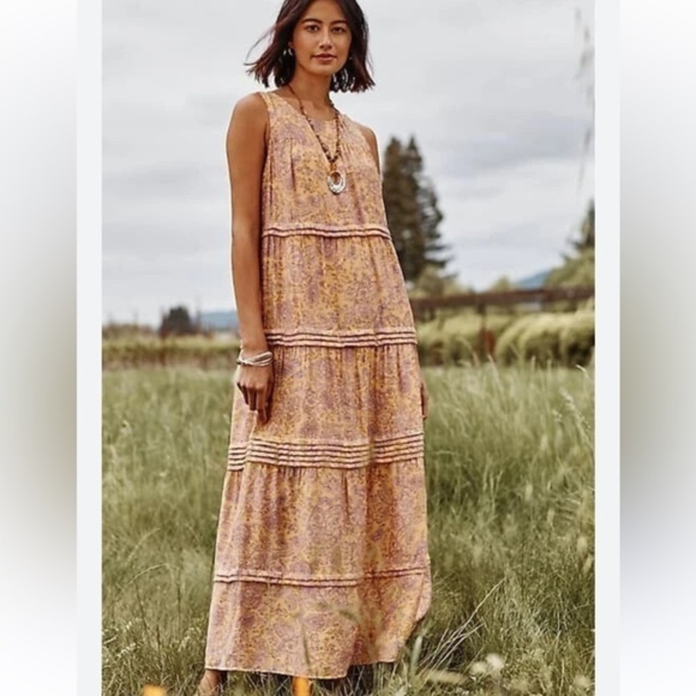 J.Jill Pleated-Tiers Maxi Dress Floral Dress Sz S